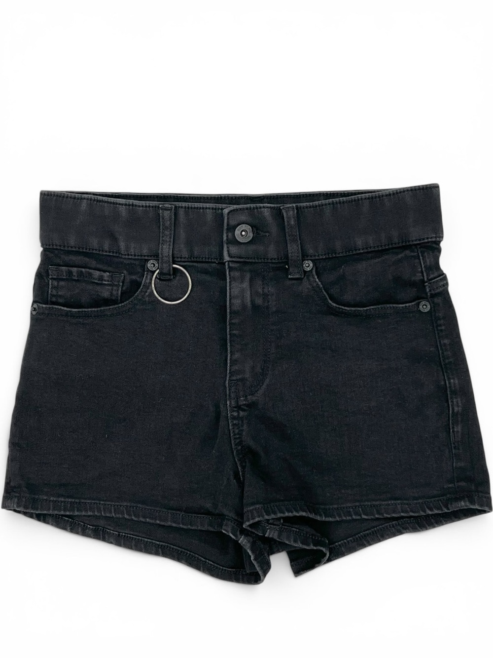 Hot Topic Black Denim Shorts Size 7 O-Ring Stretch Goth Punk Grunge Alternative